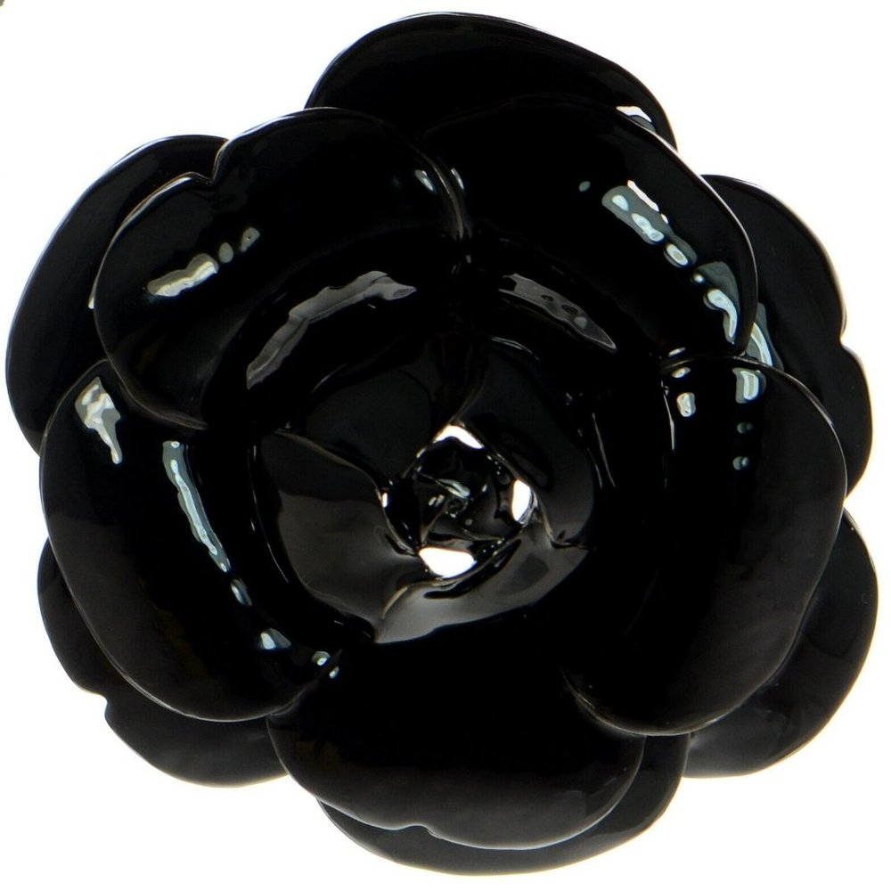 Oscar De La Renta Black Enamel Gardenia Rose Large Brooch